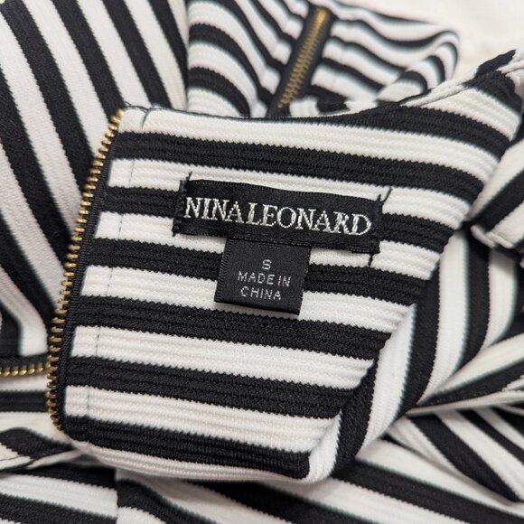 🖤 Nina Leonard Black & White Striped Shift Dress – Size S - Picture 5 of 5